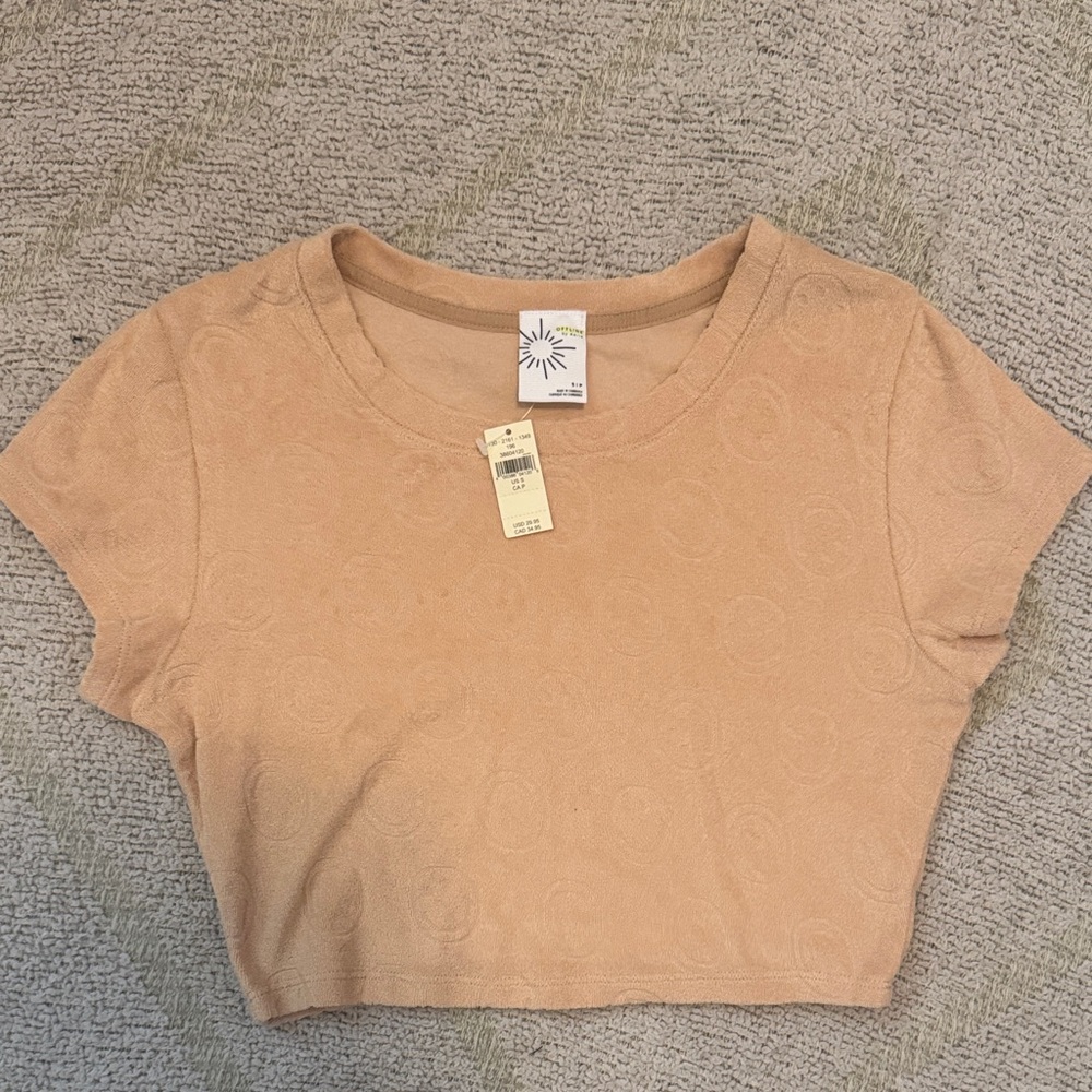 Offline by Aerie Cropped Tee – Smiley Face Texture – Size Small – NWT